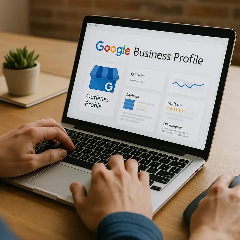 Tela do Google Business Profile em notebook
